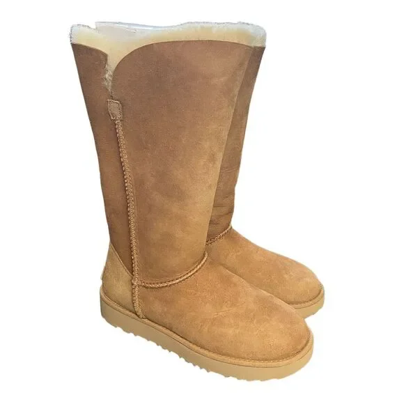 Ugg Boots Classic Cuff Tall Boots Womens Sz Chestnut Suede Sheepskin Shearling
